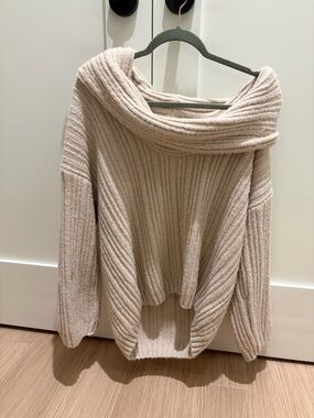 OAK + FORT Off-the-Shoulder Ribbed Sweater - Beige